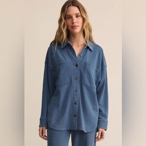 Z Supply All Day Knit Denim Jacket Calypso Blue Indigo Size M